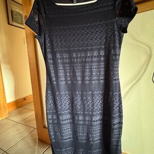 Anne Taylor Elegant Navy Blue Lace Dress